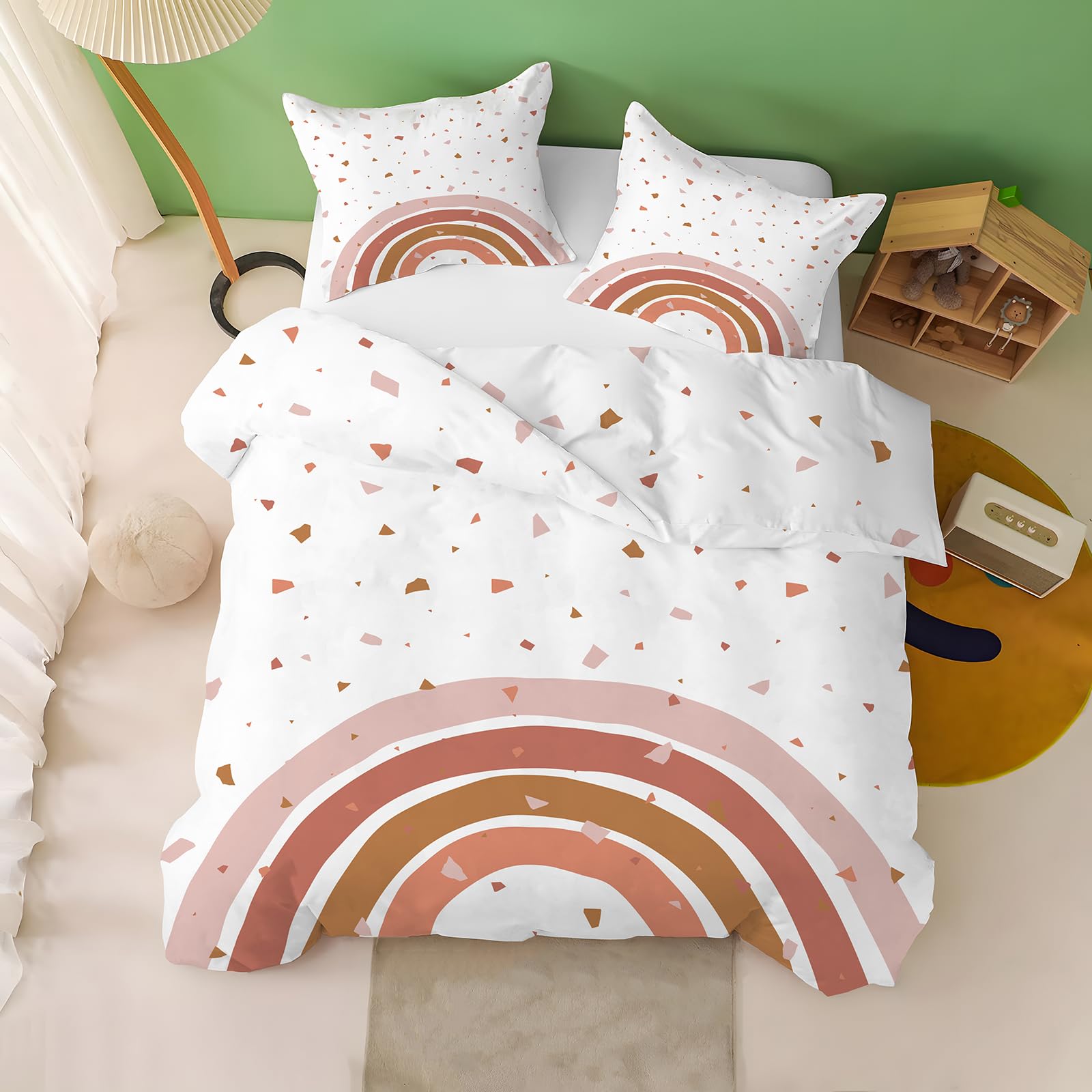 Housse de Couette 220x240 Terracotta Arc-en-Ciel Parure de Lit 2 Personnes | Microfibre Douce avec 2 Taies 65x65cm, Motif Géométrique Moderne, Fermeture Éclair, Literie Réversible pour Adulte Fille