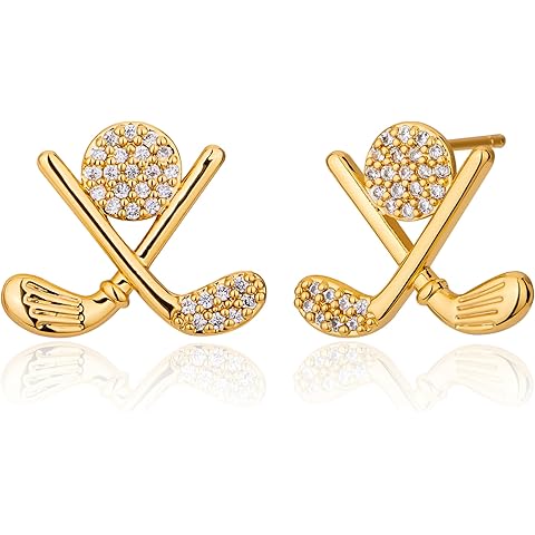 Golf Stud Earrings for Women Silve Gold Gifts Cubic Zirconia Flat Back Hypoallergen...