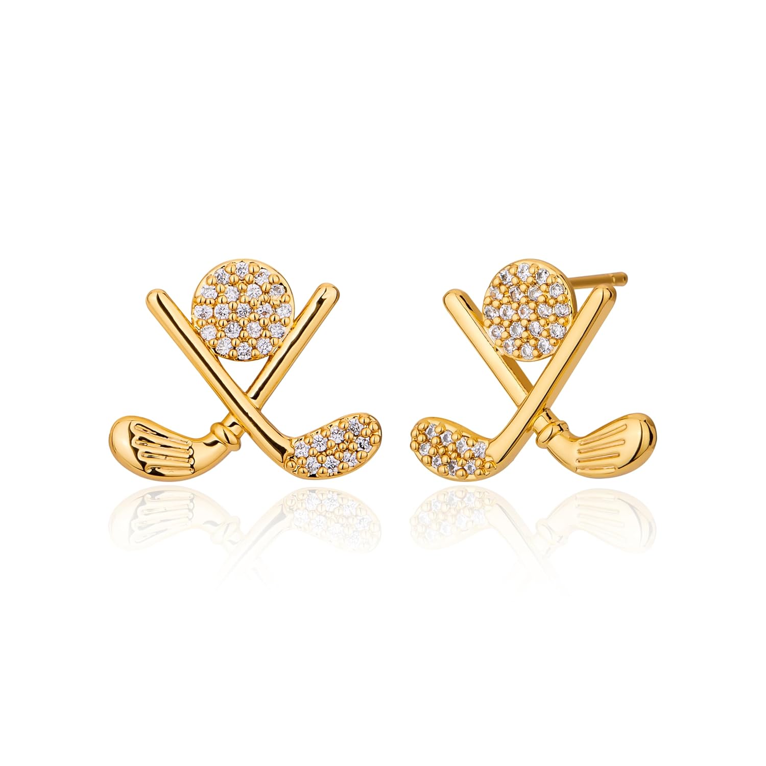 lijiayione Golf Stud Earrings for Women Silver Gold Gifts Cubic Zirconia Flat Back Hypoallergenic Club Cute Dainty Player