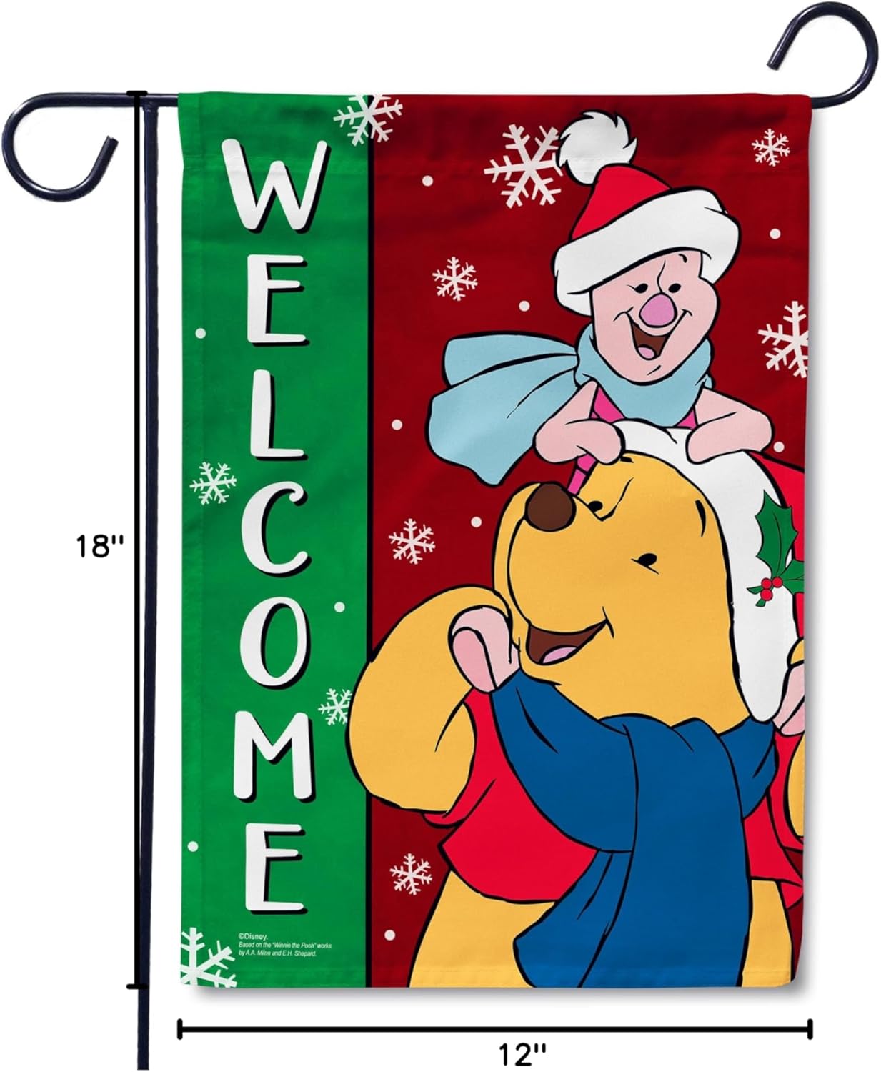 Flagology, Merry Christmas Winnie the Pooh and Piglet Garden Flag 12" x 18", Outdoor Flag, Christmas Outdoor Decor, Officially Licensed Disney Christmas
