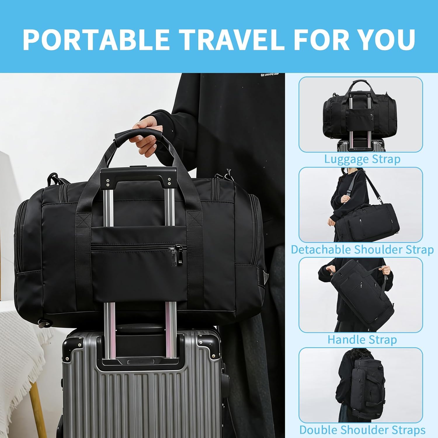 30L Womens Gym Sports Bag Travel Bag with Shoes Compartment & Wet Pocket, Weekend Overnight Duffle Hospital Bag Carry On Bag Holdall for Travel