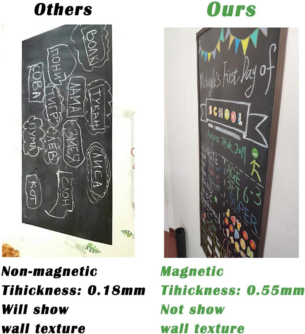 ZHIDIAN Magnetic Chalkboard Contact Paper for Wall, 72" x 48" Non-Adhesive Back Chalkboard Wallpaper, Blackboard Wall Sticker with Chalks for Home/School/Playroom