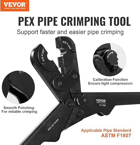 Miniatura 2 de VEVOR PEX - Kit de herramientas de prensado de tubos, crimpadora profesional para anillos de crimpado de 38 pulgadas, 12 pulgadas, 34 pulgadas, con