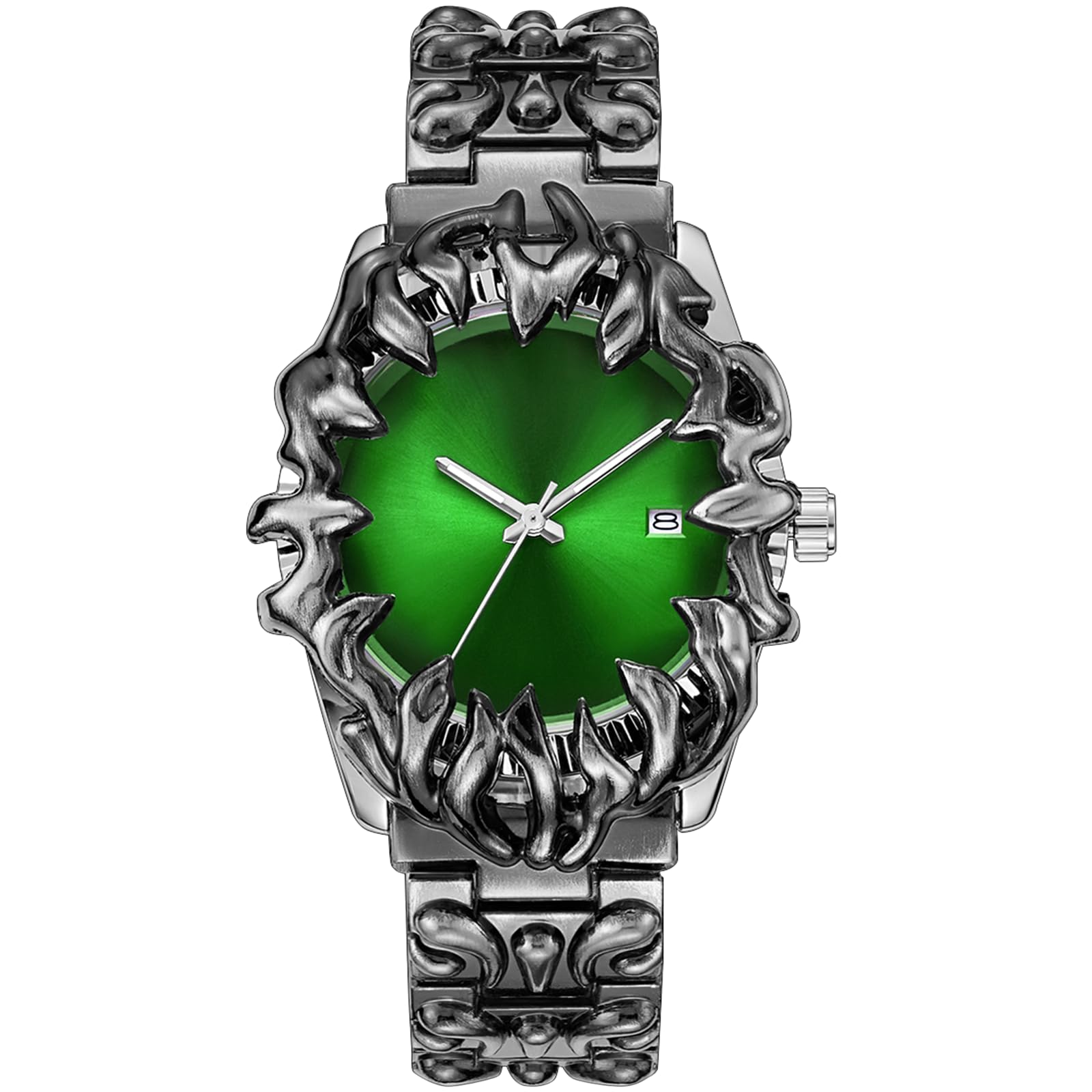CARLIEN Gothic Claw Watch for Men – Unique Stainless Steel Wristwatch, Luminous Hands, Waterproof Quartz Movement, Futuristic Melting Style, Cool Red & Green Color Options