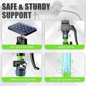 KILOUPOLE Cabinet Jack Support Pole, 49.2-114.2 Inches Steel Telescopic Quick Support Rod, Third Hand Tool Support System, Drywall Jack, Cargo Bars, 154 LB Capacity, 2-Pack