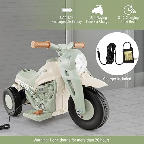 Miniatura 7 de Costzon Motocicleta para niños, motocicleta de 6 V con fabricante de burbujas, música, faro LED, adelante y atrás, motocicleta eléctrica de 3 ruedas