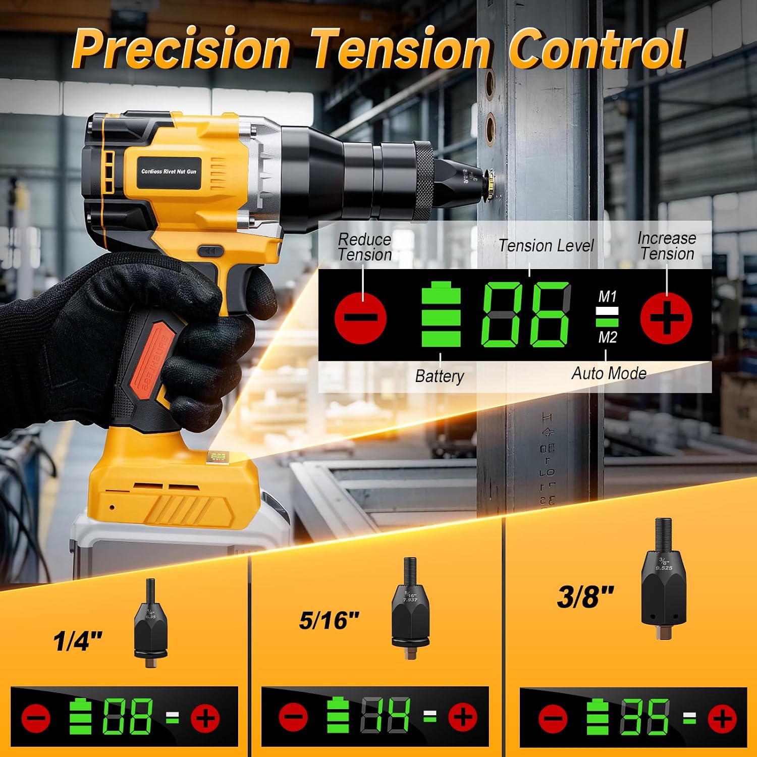 Electric Rivet Nut Tool Kit Compatible with DeWalt 20V Battery(Not Battery), Rivet Nut Gun with 1/4", 5/16", 3/8" Head, Rivnut Gun with Auto Mode & Memory Function, for Metal Fabrication & Car Repair