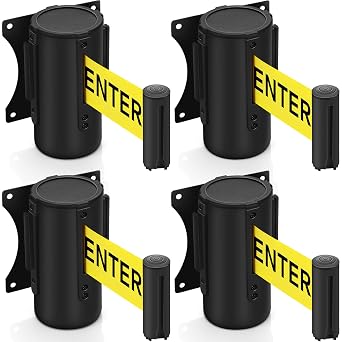 4 Pcs Fixed Wall Mount Retractable Belt Barrier 10ft Crowd Control Barriers Caution Do Not Enter Retractable Rope Sturdy Safety Belt with Case and Braking System Locking Button