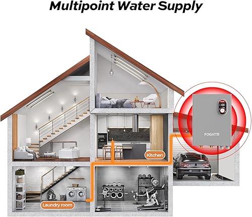 Miniatura 7 de FOGATTI Calentador de agua eléctrico sin tanque, calentador de agua caliente de 15 kW 240 voltios, función de autoajuste, agua caliente de 2 a 3