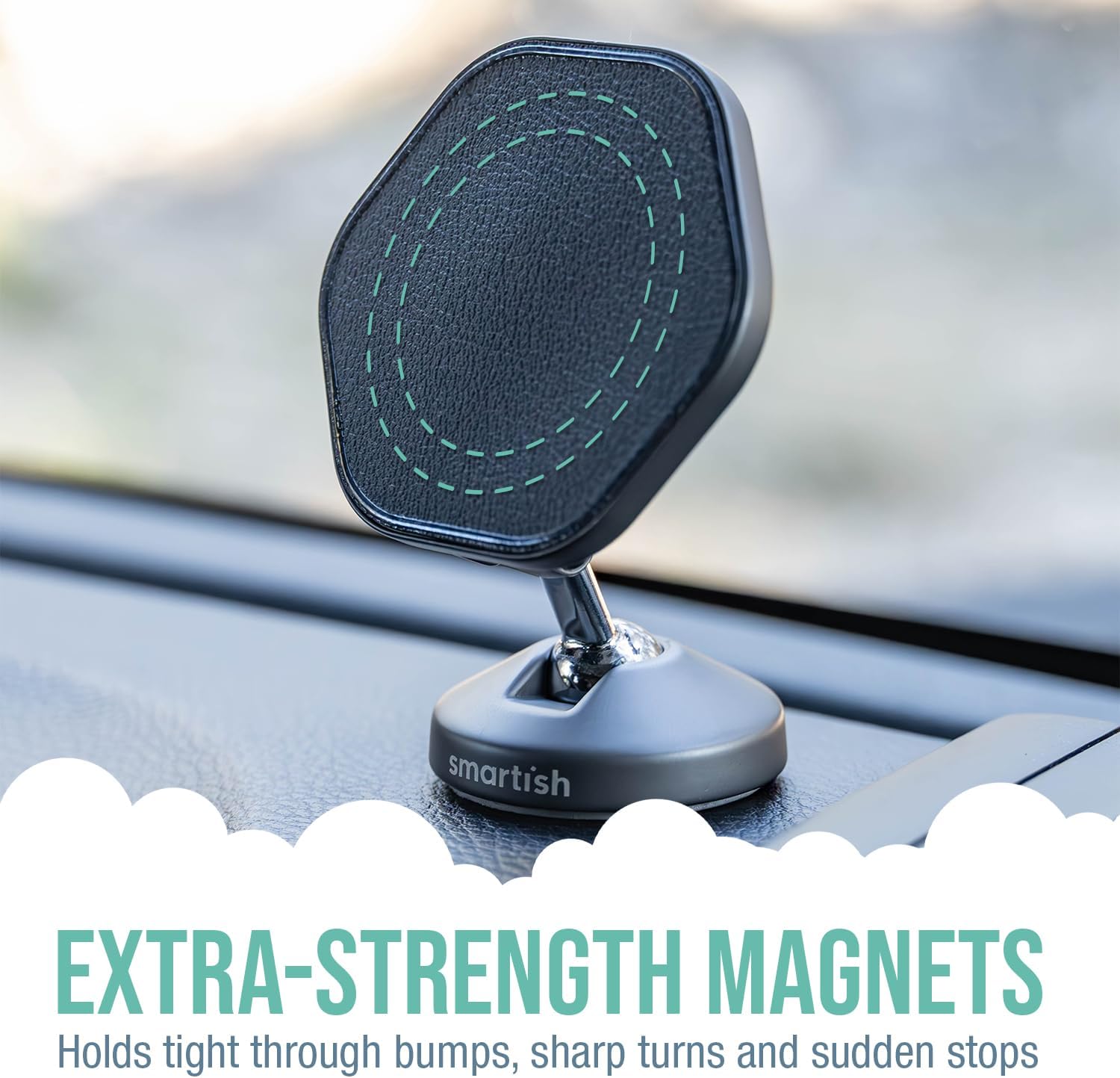 Smartish® MagSafe Mountaineer Car Mount - Compatible w/Apple iPhone 17/16/15/14/13 - Magnetic Stick on Adhesive Phone Holder - Extra Strength Magnet for Apple Accessories - Black Tie Affair