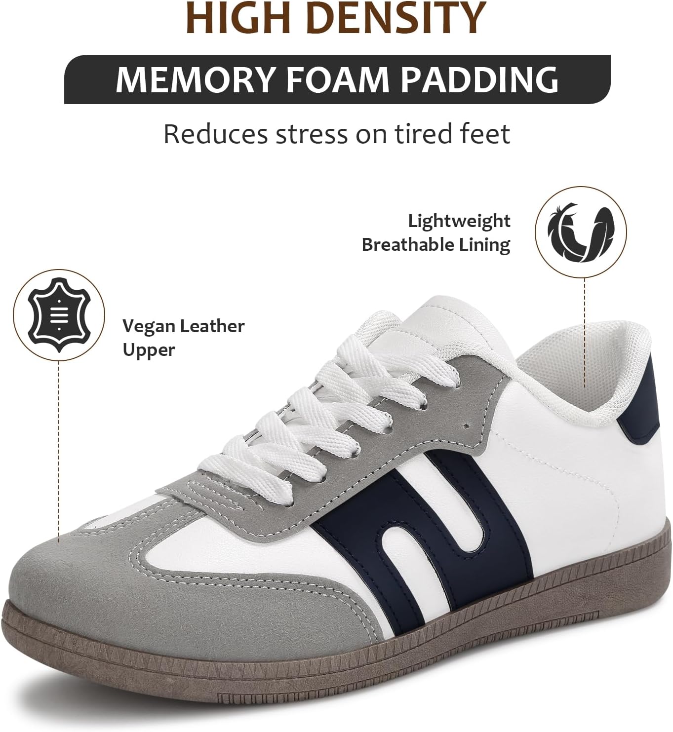 Padgene Women's Classic Retro Gum Sole Fashion Sneakers Casual Tennis Leather Skate Shoes Anti Slip Footwear for Women Walking Trainers - Image 4