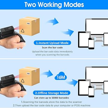 Symcode Wearable Glove Barcode Scanner, 2.4G Wireless dongle and Bluetooth,1D 2D QR Code Bar Code Reader Compatible with iPhone iPad Android Tablet