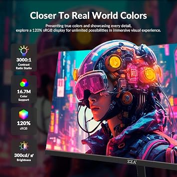 ZZA 24 Inch Gaming Monitor 200Hz, FHD 1080P Computer Screen, FreeSync Sync, 3000:1 Contrast, 120% sRGB, HDMI & DP Ports, VESA Mount, HDMI Cable Included