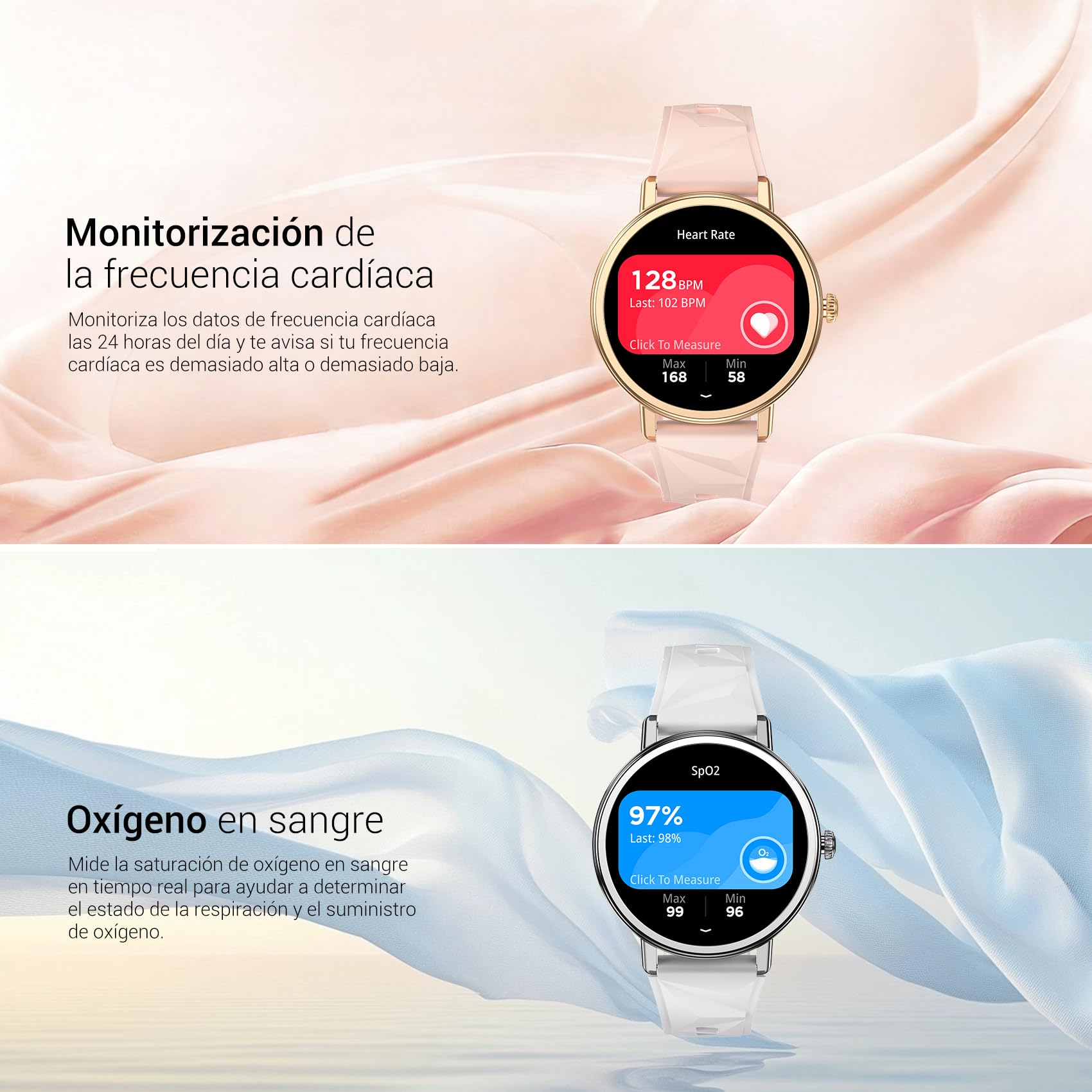Blackview Smartwatch Mujer- Llamadas Bluetooth y Whatsapp Notificación, 1.26"Reloj Inteligente Mujer- SpO2/Pulsómetro/Monitor de Sueño, Pulsera Actividad- 100+ Modos Deportivos, Reloj para Android iOS