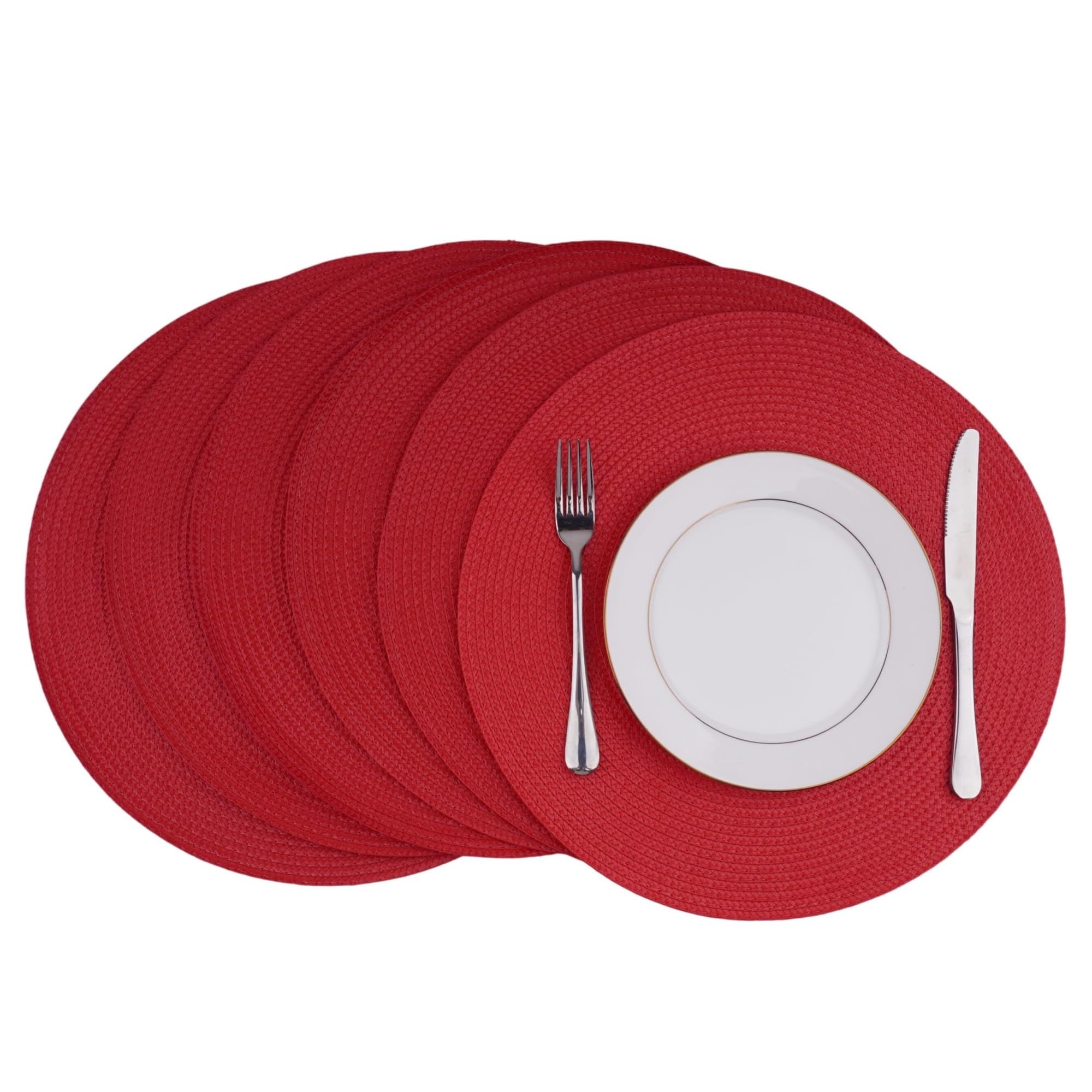 Luvafey One Color 6Pc Non-Slip Heat Resistant Braided Round Table Placemats