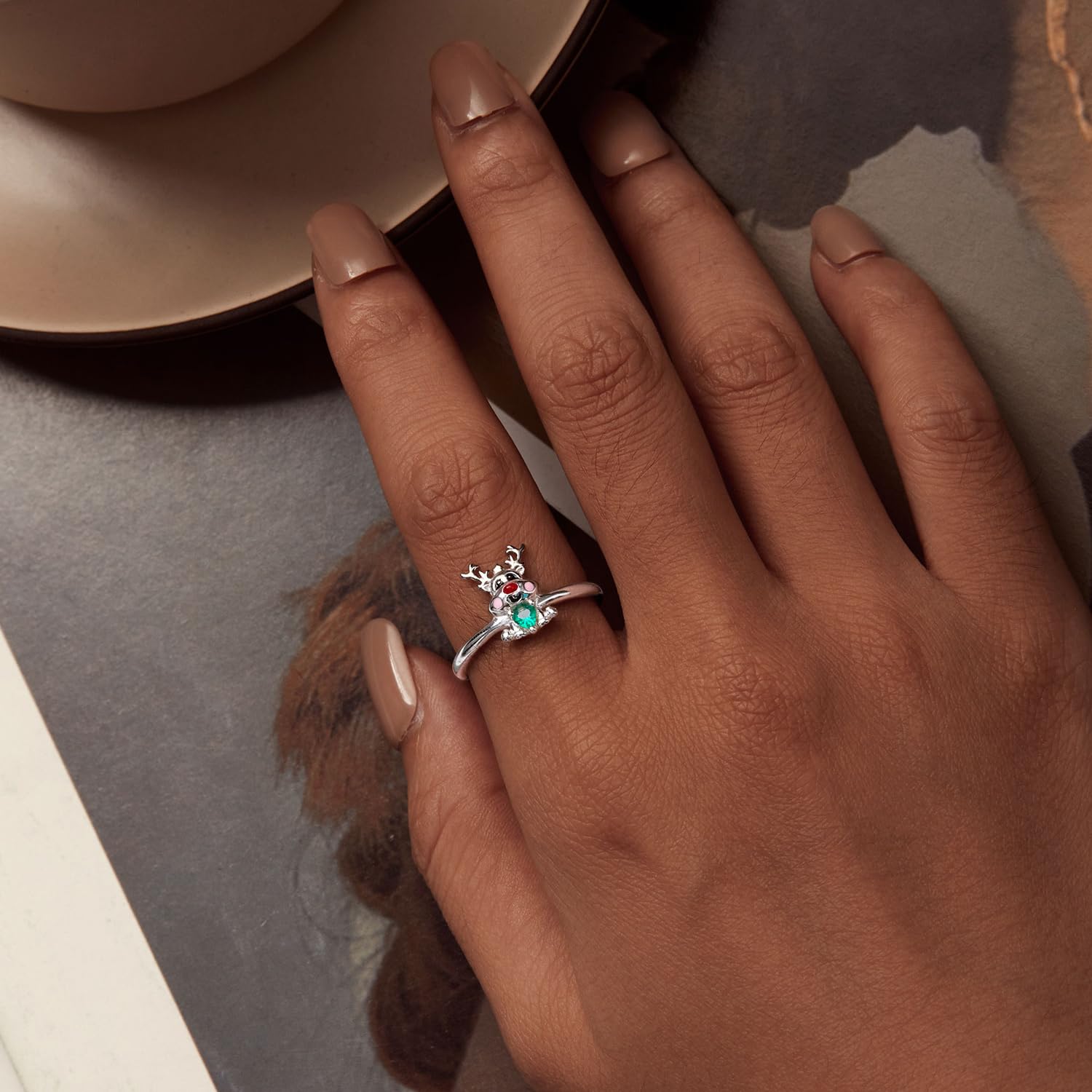 Feng Shui， Lindos Anillos Abiertos de Ciervo para Mujeres, niñas y Adolescentes, Chapado en Plata de Ley 925, Ajustable, expandible, Envoltura de declaración de Animales de Reno