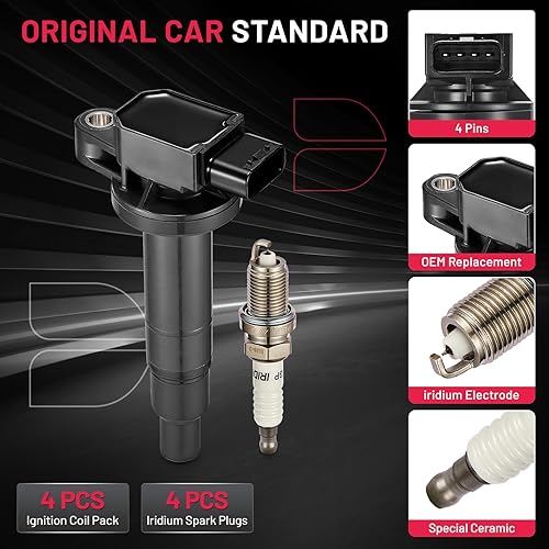 Miniatura 4 de BDFHYK Paquete de bobinas de encendido y bujías de iridio compatibles con Scion xB Toyota Echo Prius Yaris 1.5L L4 Reemplazo para C1304 UF-316