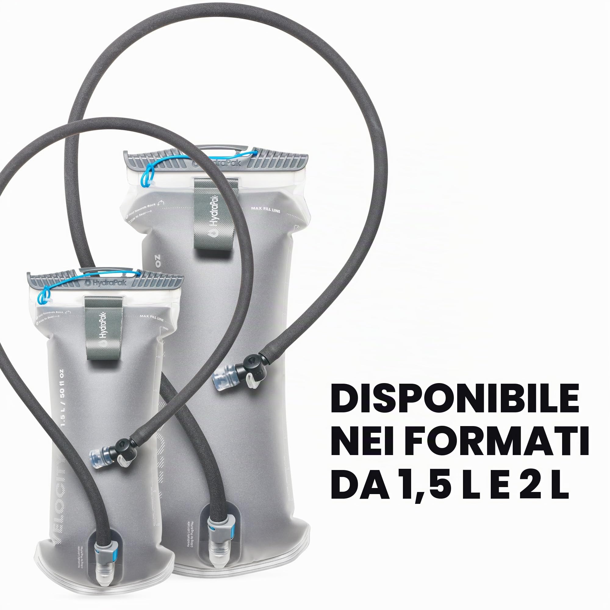 Sacca idrica HydraPak Velocity (1,5 L o 2 L), profilo sottile, valvola a morso autosigillante, a prova di perdite, reversibile, lavabile in lavastoviglie