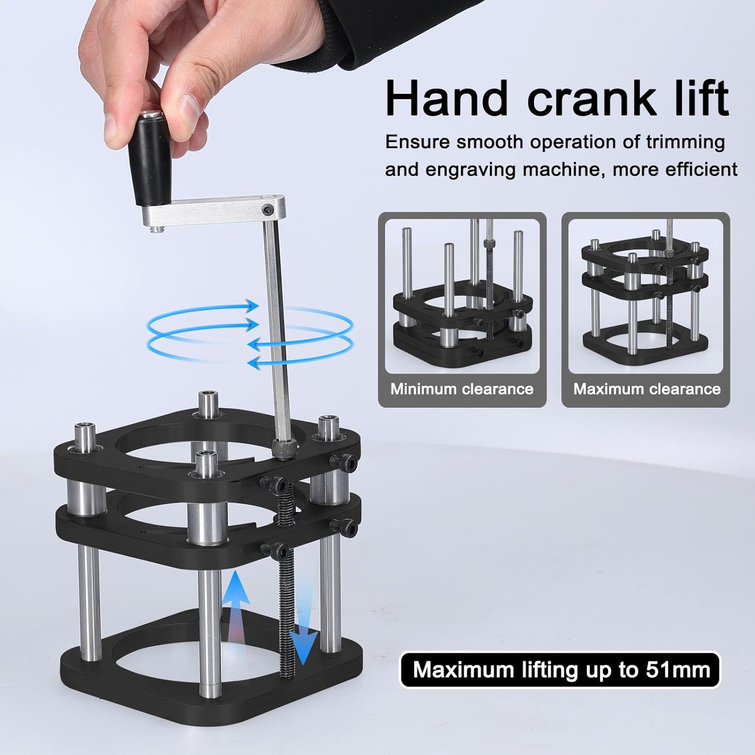 Router Table Base Aluum y, Router Base with Hand Crank, Manual 51mm Maximum Stroke ing System, Compatible with Car 64 66mm Motor Diameter, for Woodw