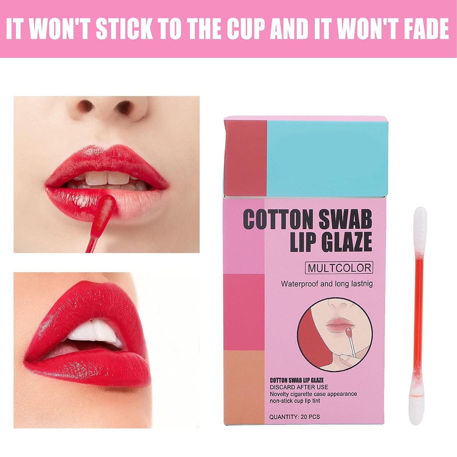 Lip Gloss 20 Pack Cotton Swabs Lipstick Disposable Anti-Dry Lip Glaze Lip Balm Lip Oil Cotton Swabs for Makeup(red) : Beauty & Personal Care