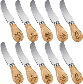10 Pcs Christmas Cheese Spreader Knives 5.1 Inch Stainless Steel Butter Spreader Knives with Wooden Handle for Christmas Decoration Charcuterie Board Cheese Condiments