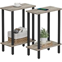 TUTOTAK Small Side Table, Narrow End Table, Set of 2, Skinny Sofa Table, Slim Nightstand, Couch Table, Living Room, Bed Room, Greige TB01BG0622