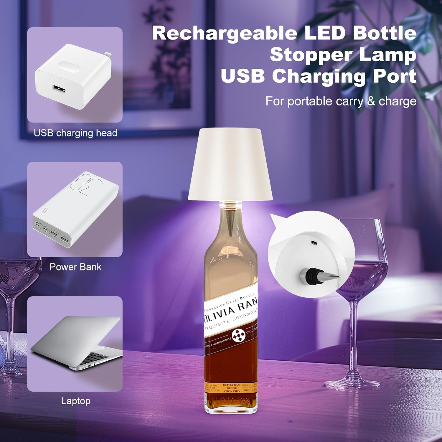 2025 New Wireless Bottle Lamp,RGB LED Bottle Light with Remote Dimmable(RGB White, 1pc)