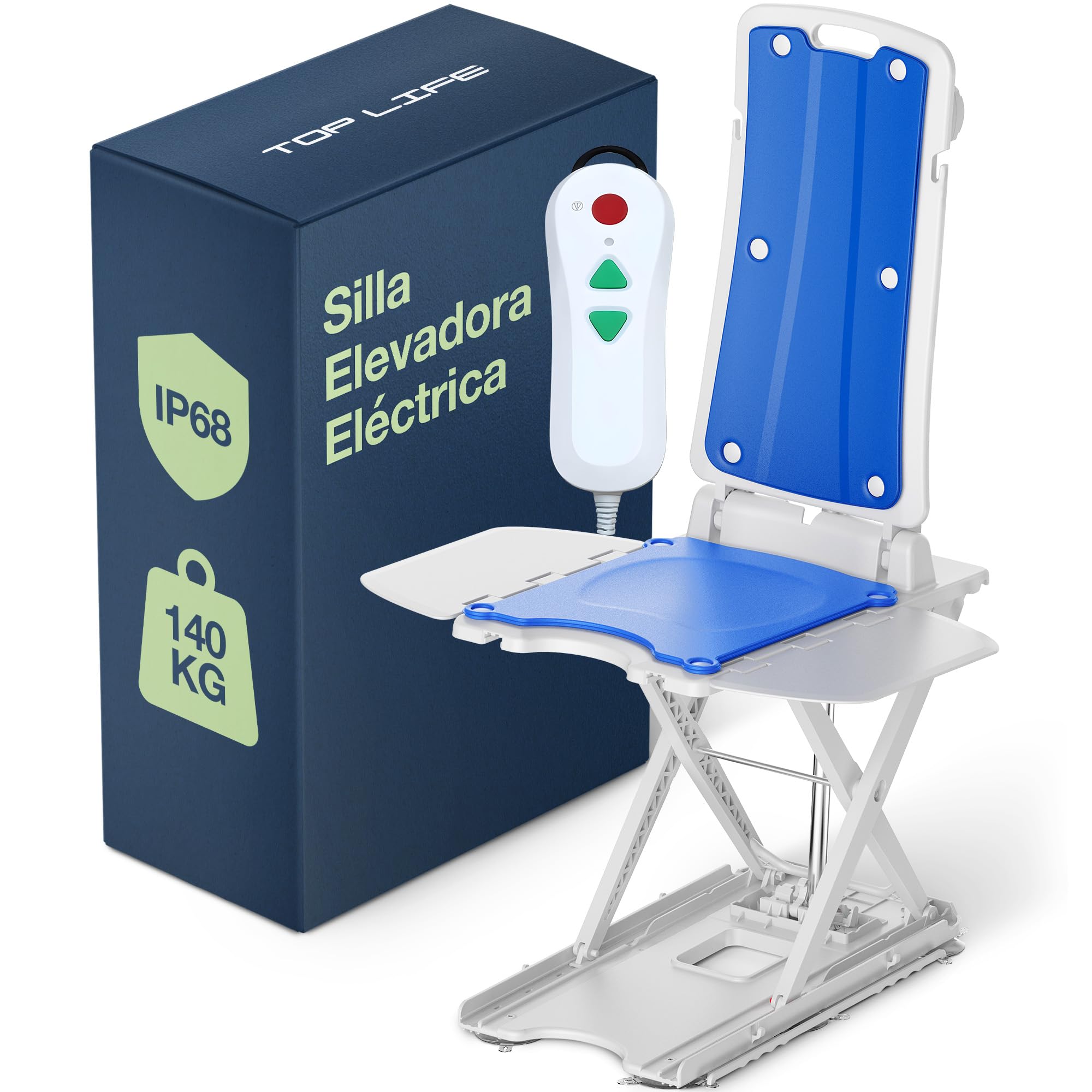 Sillas para Levantarse, Grúa para Enfermos con Control Remoto | Grua para Personas Mayores Electrica con Mando a Distancia, Altura Ajustable, IP68 Impermeable, Asiento Ergonómico Plegable