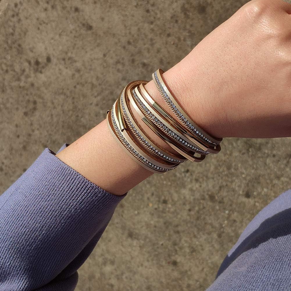 Artilady Leather Wrap Bracelets for Women - Pearl Bracelets Handmade Clasp Bangle Bracelet with Beads Jewelry Gift for Women and Mother - Image 2