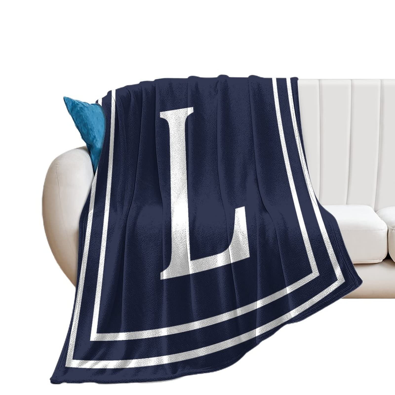 Couverture bleu marine initiale L monogramme 153x203cm