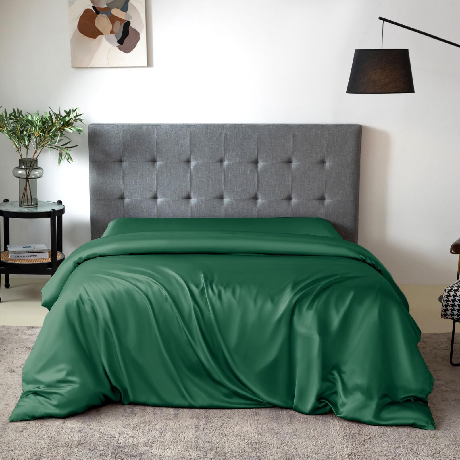 THXSILK Silk Duvet Cover, 100% 7A+ Mulberry Silk Comforter Cover, Seamless, Breathable, Easy Care Zipper Closure, 1 Duvet Cover Only - Cal King, Emerald Green