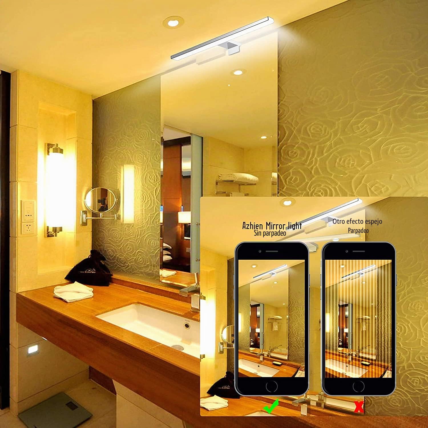 Lámpara LED de Espejo 10W 820LM Lámpara de Baño, Blanco Neutro 4000K Lámpara LED de Pared Luz de Gabinete IP44 230V Luz de Espejo de Baño de 40cm