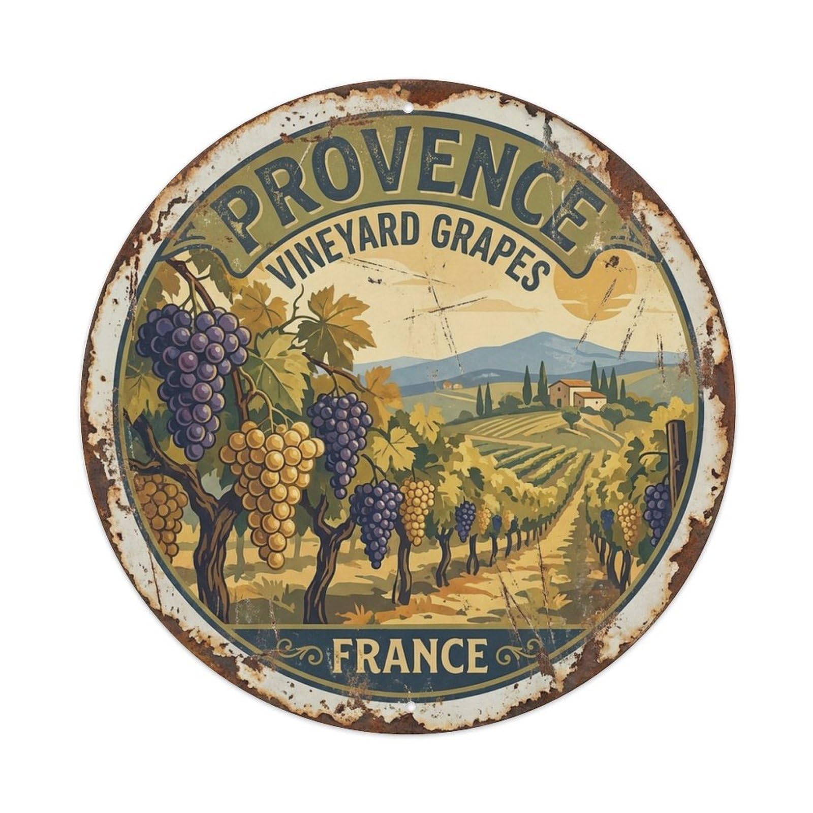 Classic Travel Vineyard Grapes Provence Country Metal Tin Sign