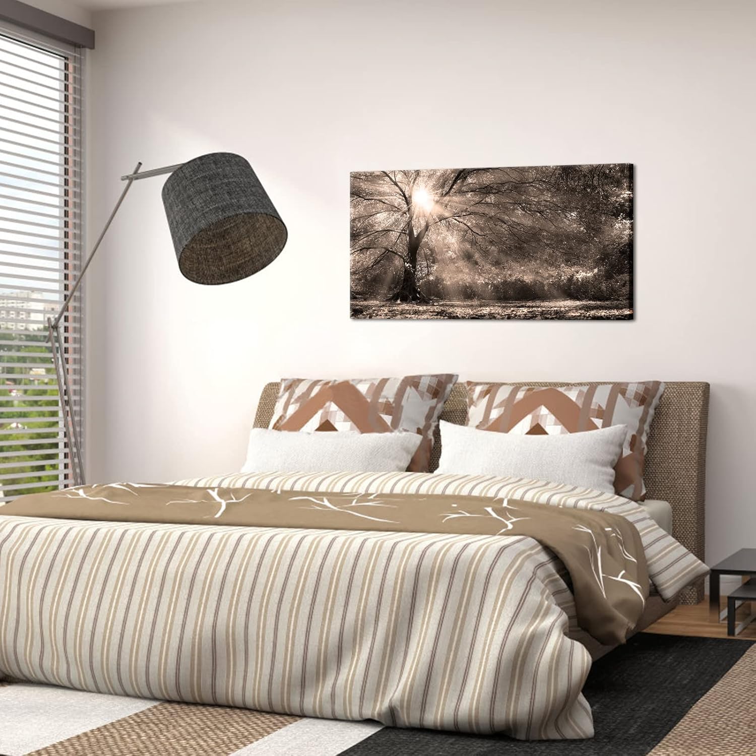 LevvArts Big Tree Sunshine Wall Art Canvas Nature Forest Landscape Picture Painting Vintage Sepia Photo Prints Artwork for Home Living Room Bedroom Office Decor 24"x48" - Image 3