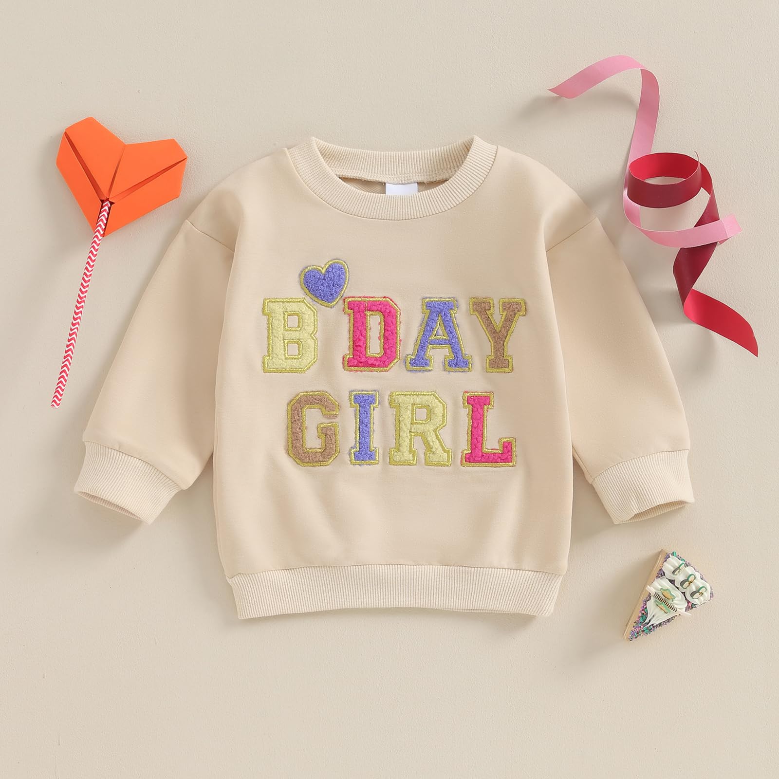 CREAIRY Toddler Baby Girl Birthday Outfit Letter Pullover Sweatshirt Long Sleeve T-Shirt Tops Spring Fall Clothes (Khaki, 2-3 Years)