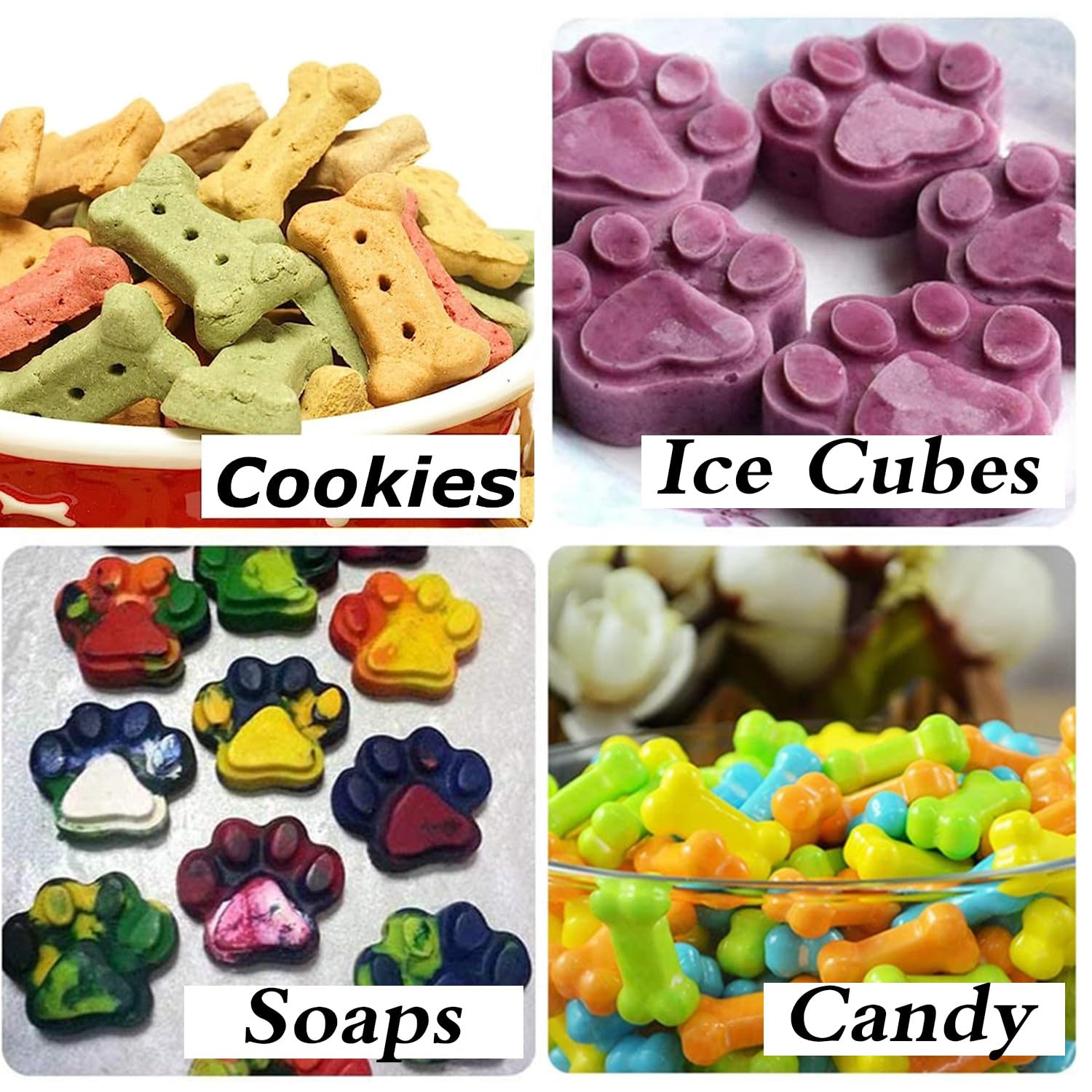 Paquete de 2 moldes de silicona de grado alimenticio, moldes para patas y huesos, moldes de golosinas para perros congelados para hornear cubitos de hielo, golosinas para perros 4