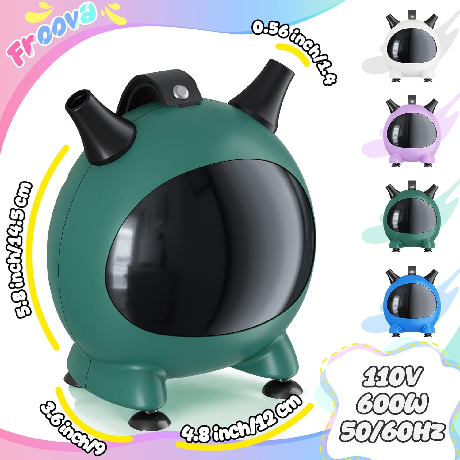 Balloon Pump Electric, Portable Balloons Inflator Air Pump Dual Nozzle, 110V Small Electric Balloons Blower Machine Corded, 600W for Latex Foil Balloon Arch Garland Party Decorations Supplies