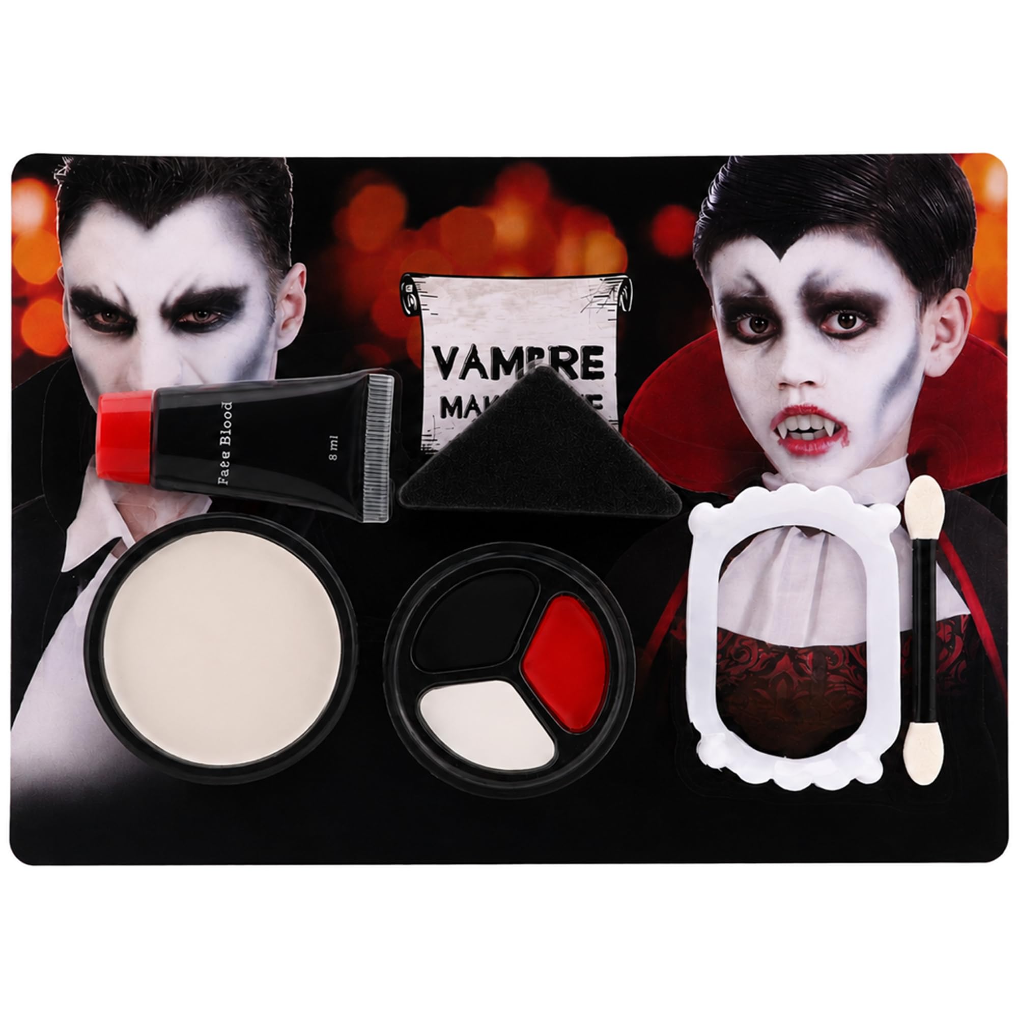 Black White Red Cream Face Body Paint Set + Halloween Vampire Teeth + Washable Fake Blood, Body Painting Kit for Halloween Clown Makeup, Cosplay, Costume, SFX Special Effect, Theme Parties