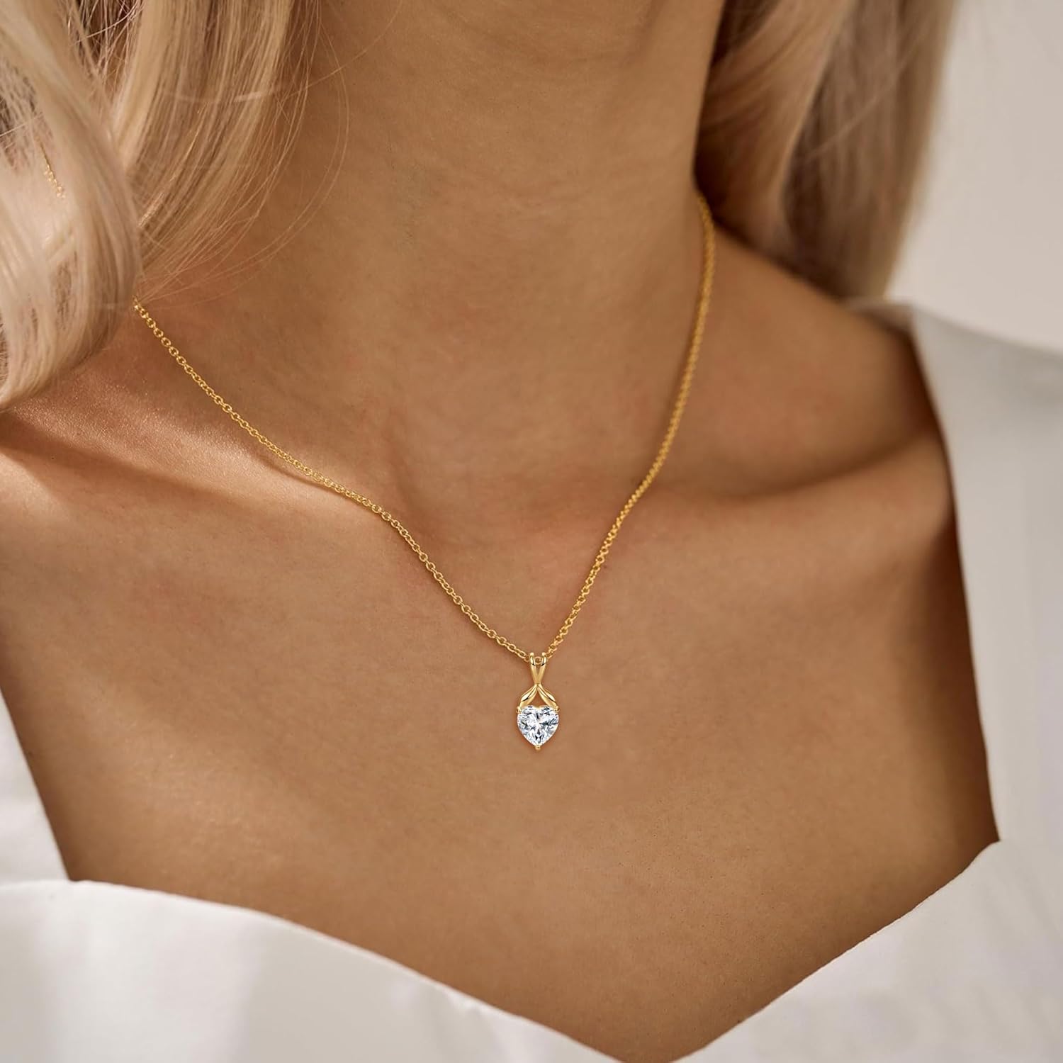 Moissanite Heart Pendant Necklace for Women, 14K Gold Plated 925 Sterling Silver, Imitation Diamond Dainty Jewelry Gift for Her, Mom, Wife - Image 2