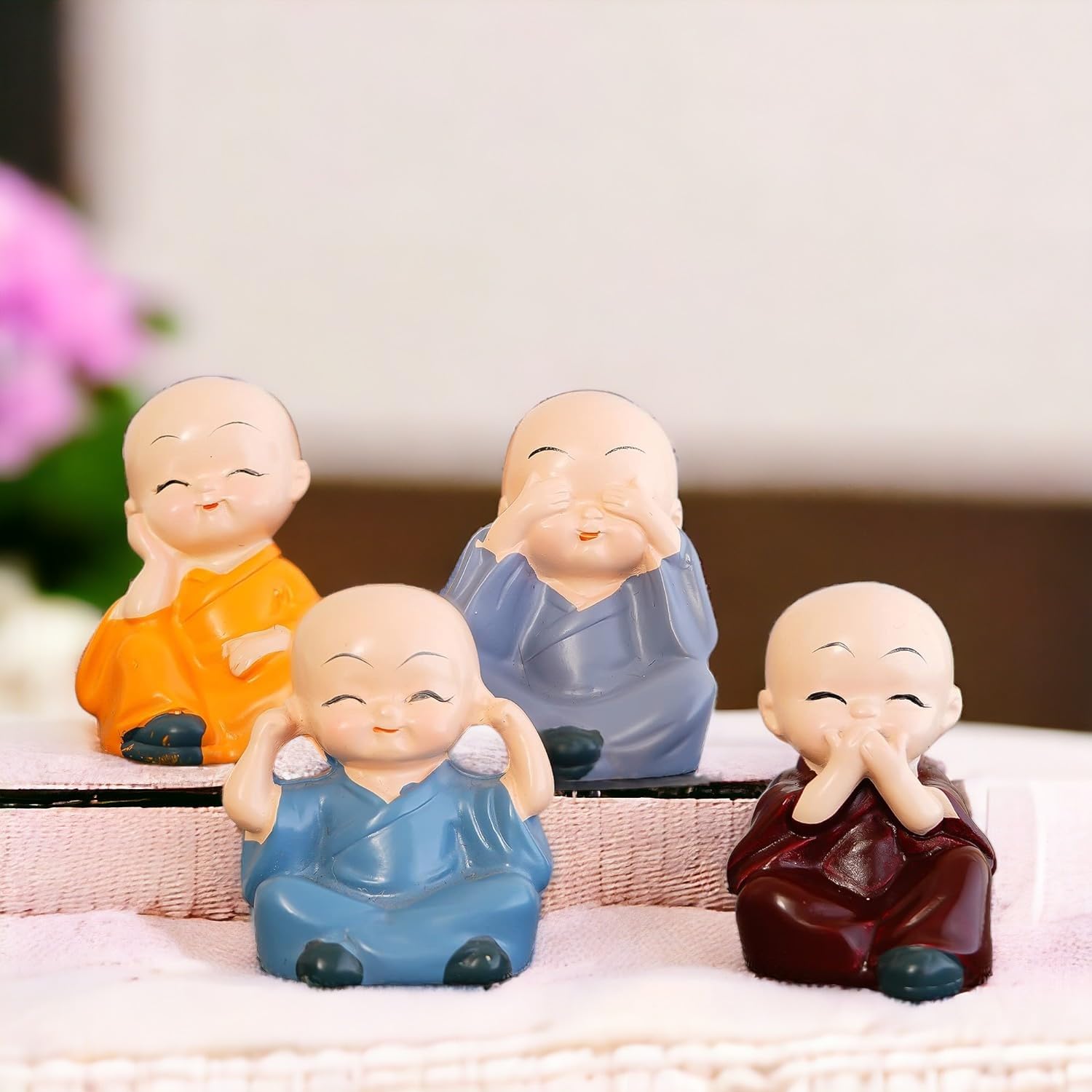 ascension Resin Buddha Monk Statues, Small, Multicolour, Set of 4 Buddha Figurine Good Luck Sculpture Decoration for Indoor Outdoor Garden car Dashboard Porch Yard Art Decor (B0CGLRDPFF) Amazon Price History, Amazon Price Tracker