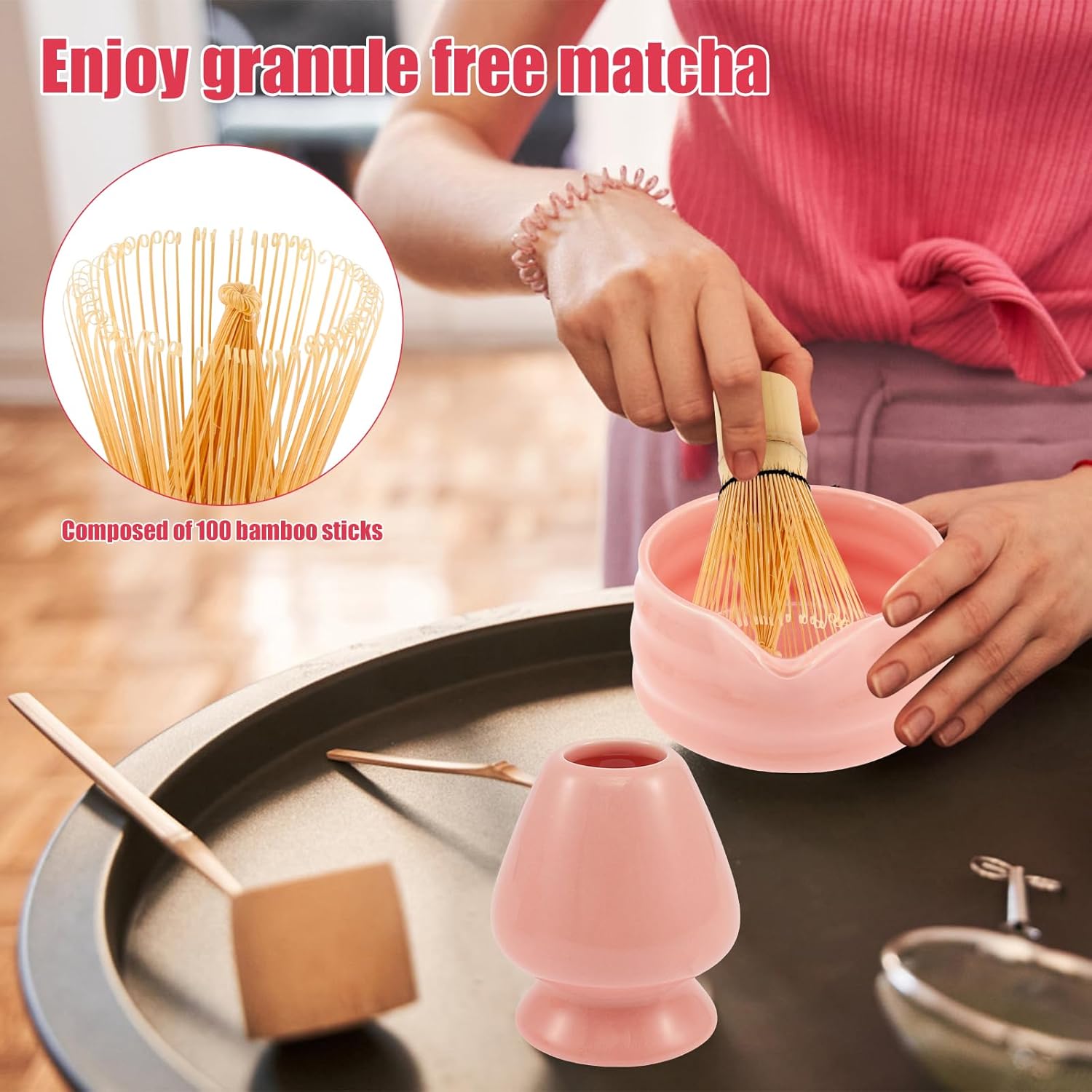 2 Sets Ceramic Handmade Matcha Whisk Set for Home Elegant Matcha Bowl Scoop Set Fashionable Easy to Clean Japanese Match Kit