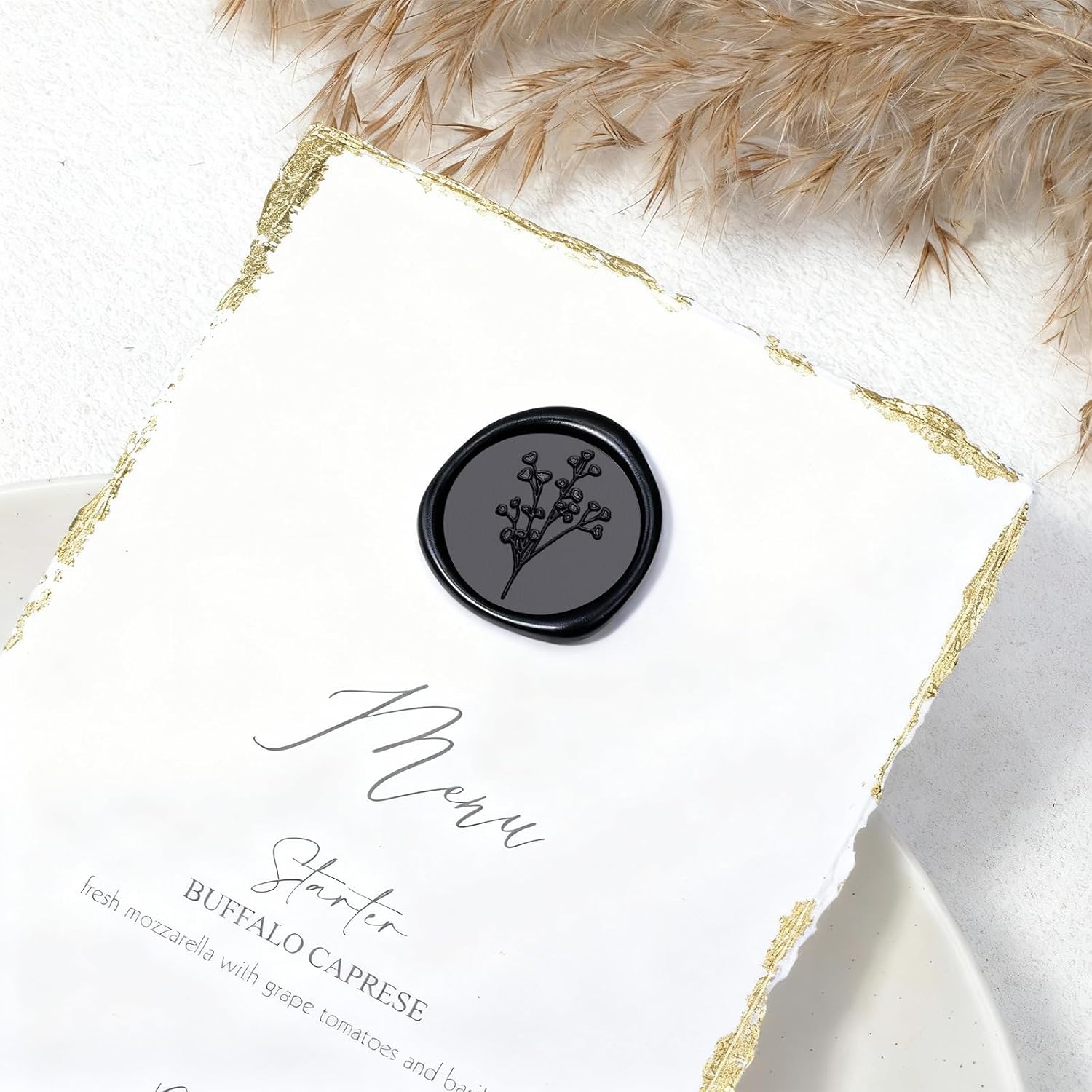 UNIQOOO Wax Seal Stickers - Baby‘s Breath Wedding Invitation Envelope Seal Stickers, Botanical 50 Pcs Self- Adhesive Black Stickers, Perfect for Invitation, Gift Wrapping, Crafts