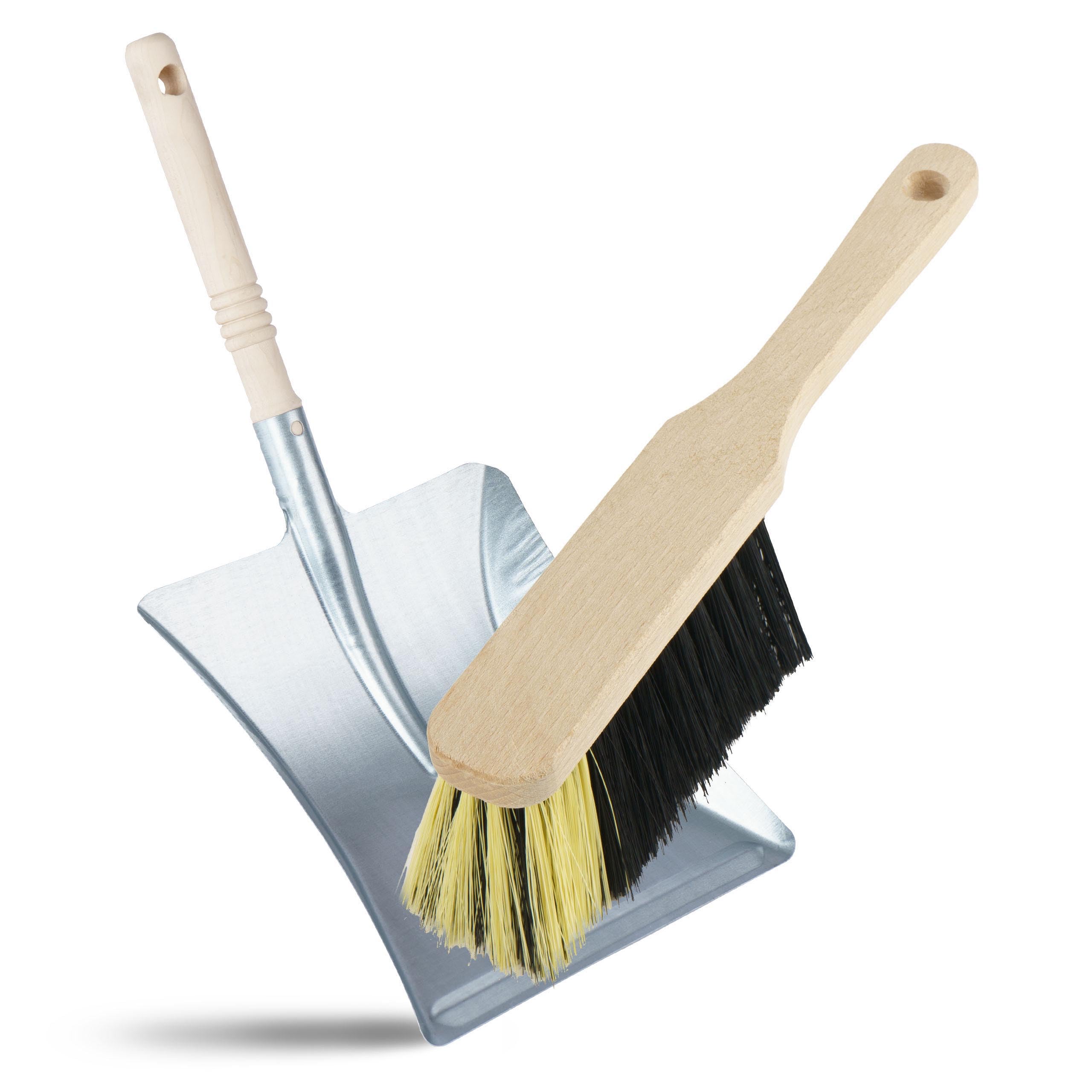 2w1 Szufelka ze zmiotką, Zestaw do Sprzątania metalowa Szufla z drewnianą Rączką, Zmiotka srewniana Włosie PCV, ręczny zestaw do zamiatania domu, garażu, gospodarstwa