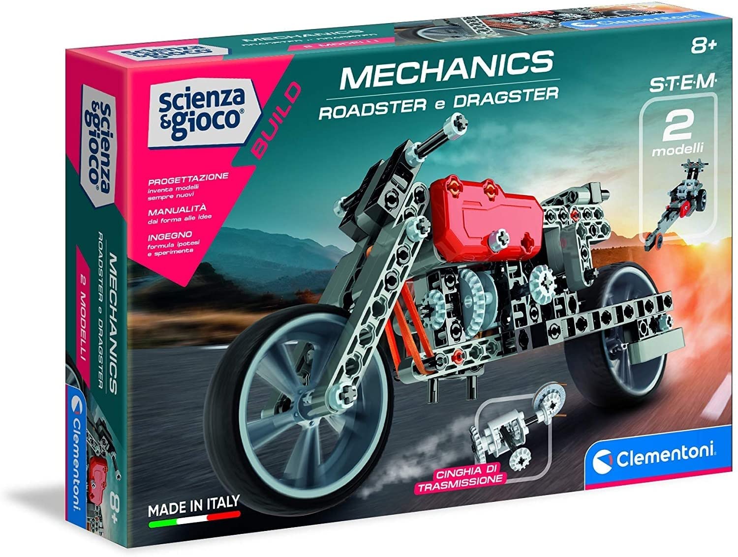 Clementoni Scienza E Gioco Build – Set Roadster E Dragster, 130+ Pezzi, Laboratorio Meccanica Per Bambini 8+ Anni