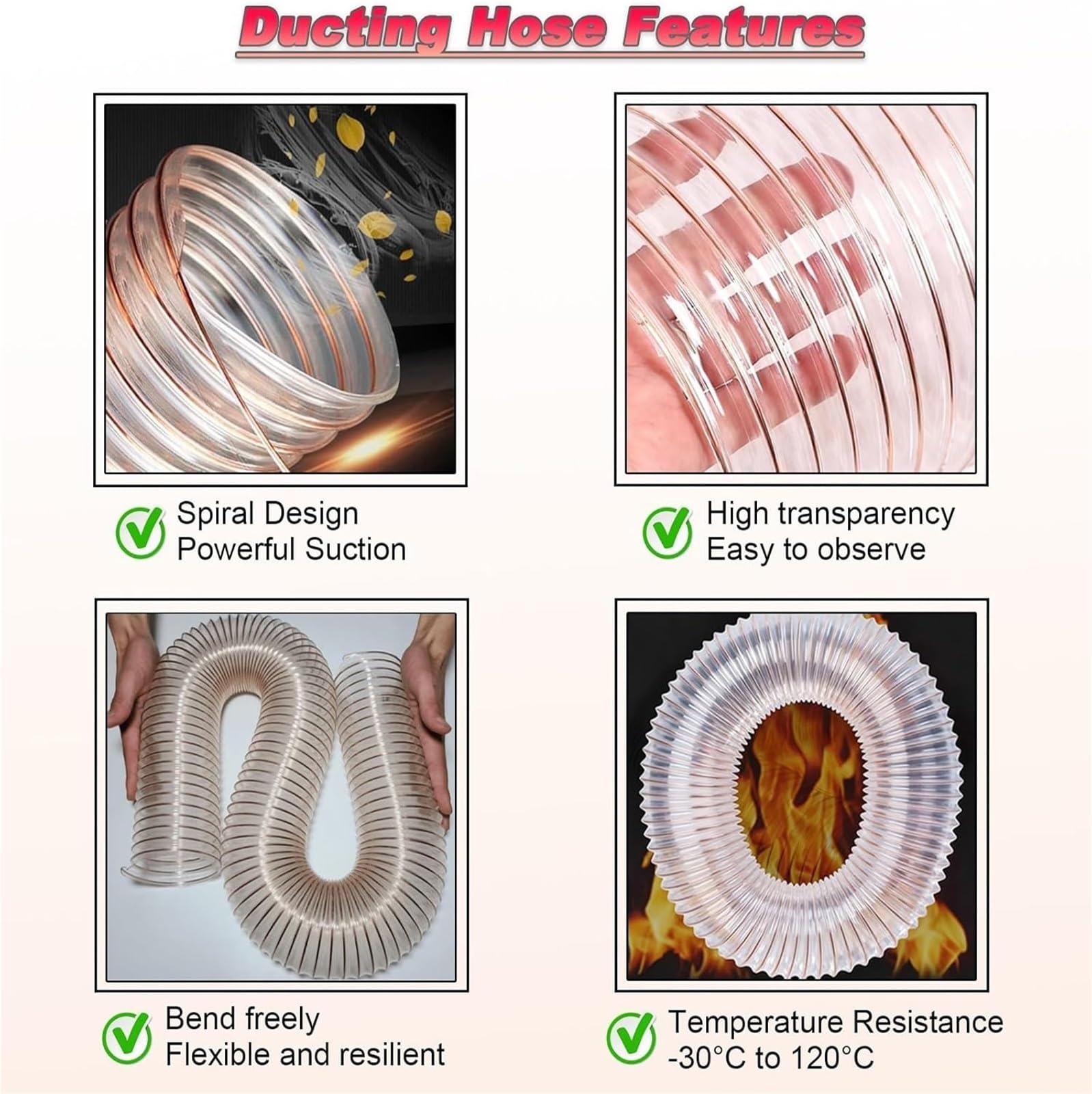 Générique Tuyau de Ventilation Flexible en polyuréthane (PU), épaisseur de paroi 0,93 mm, utilisable comme aspirateur Industriel, de 40 °C à +90 °C(90mm)