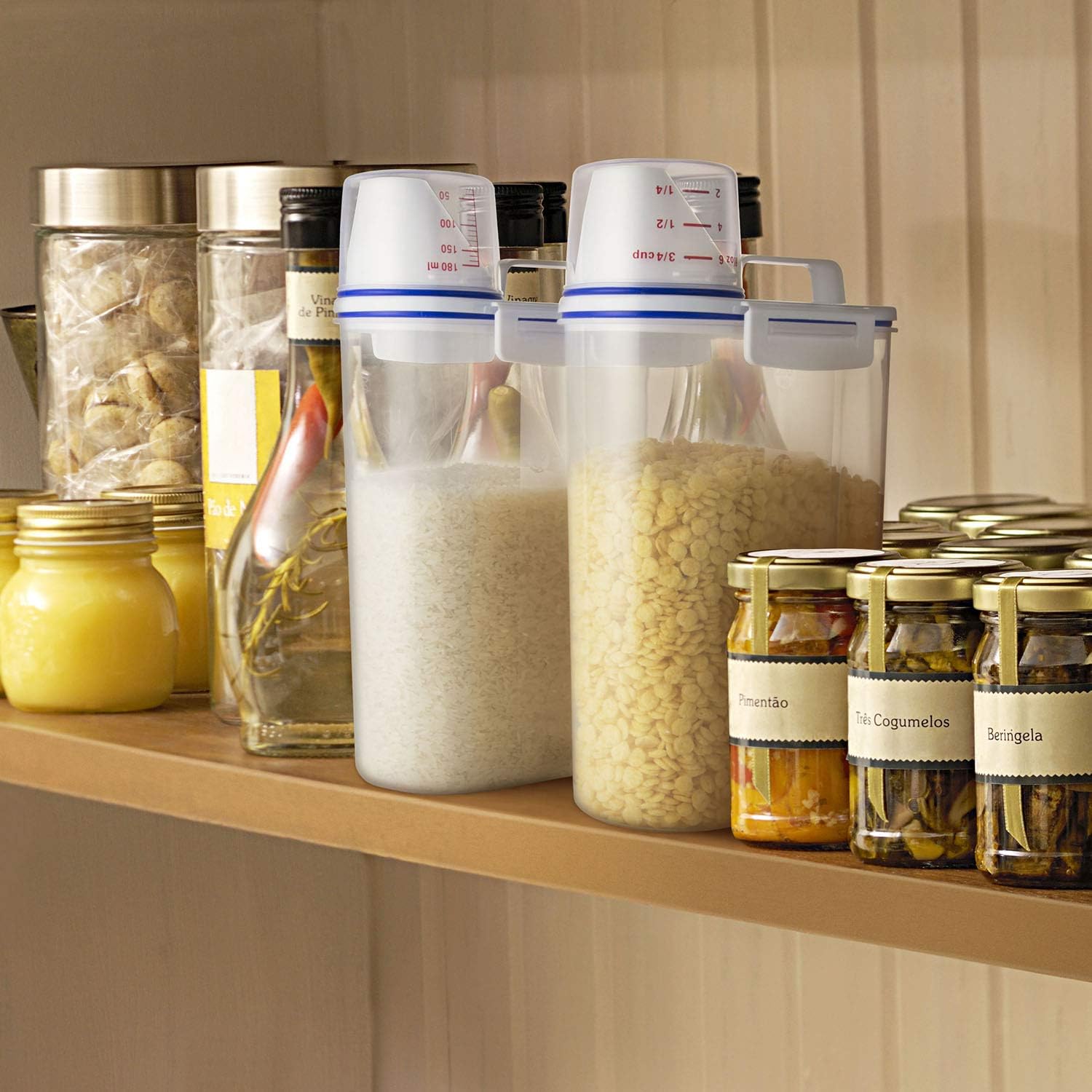 TBMax Rice Cereal Container Oatmeal Dispenser - 2 Pack Rice Storage Container with Measuring Cup + Easy Pouring Spout, Perfect for Flour Sugar Grain Nuts Kitchen Pantry Storage Organization image 3