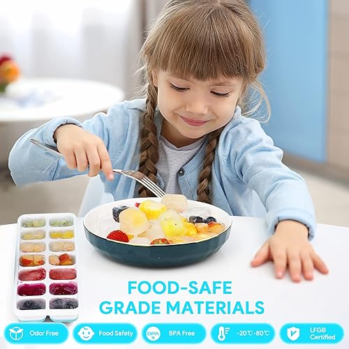 Miniatura 3 de Bandejas para cubitos de hielo, paquete de 4, bandejas para cubitos de hielo de silicona Airabc con tapa removible, bandejas de hielo flexibles de