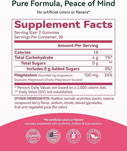 Miniatura 9 de Glicinato de magnesio Plus gomitas de 860 mg, sin azúcar, sin OMG, sin gluten, gomitas de magnesio para adultos y niños, dormir, relajación y