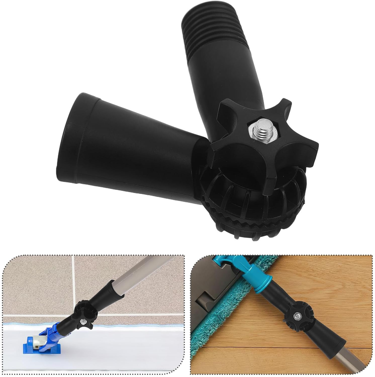Cabilock 3pcs Mm Threaded Mop Hardware Extension Pole Angle Adapter Joint | Black Plastic, Rotatable Hinge for Maintenance Tasks, Threaded Handle Tips