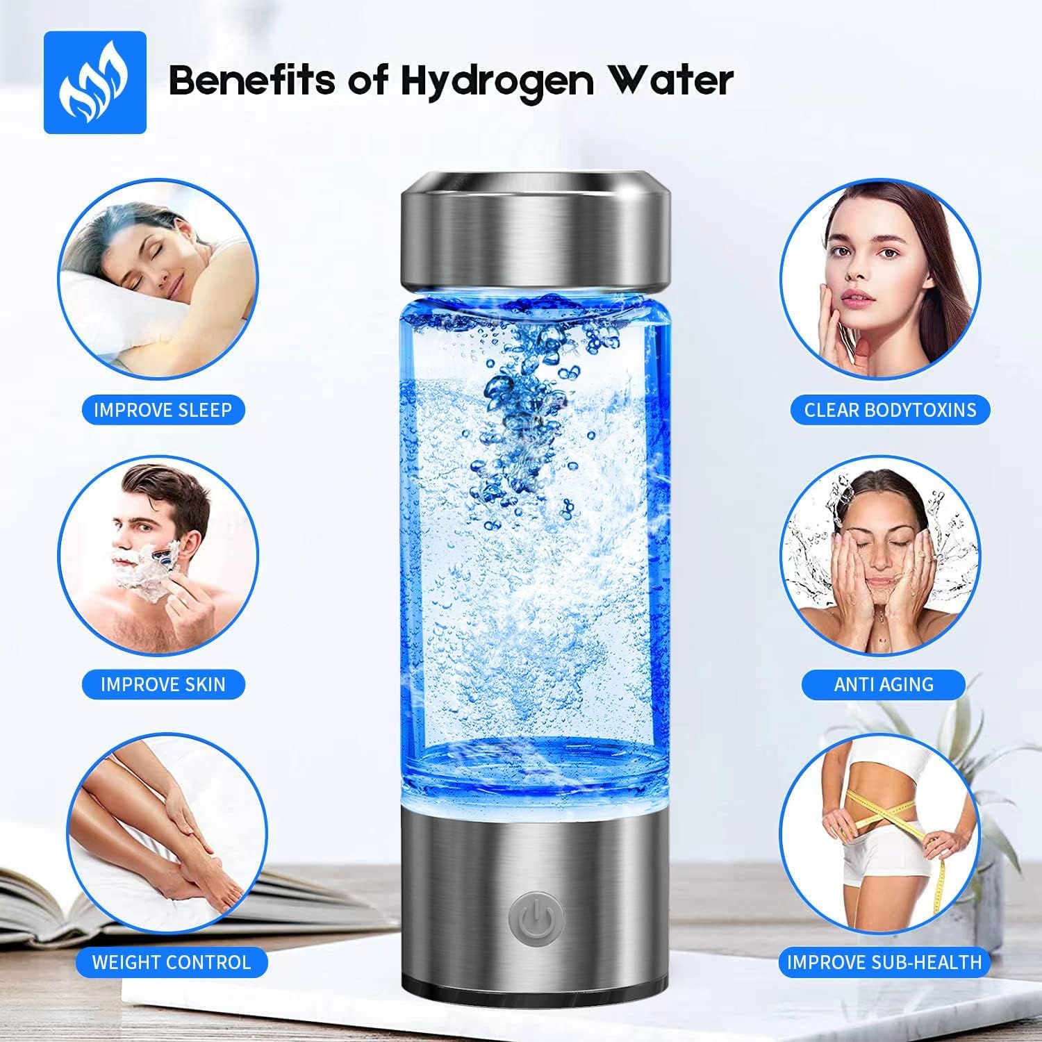 2025 Upgraded Hydrogen Water Bottle, Portable Hydrogen Water Ionizer Machine with SPE/PEM Tech, Hydrogen Water Generator, Rechargeable Hydrogen Rich Water Glass Health Cup for Home Travel (Silver) - Image 2